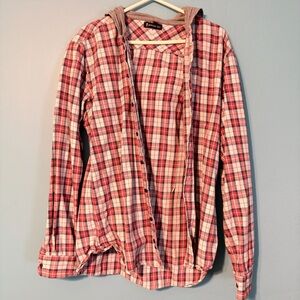 American Tall red and white button down with grey hood